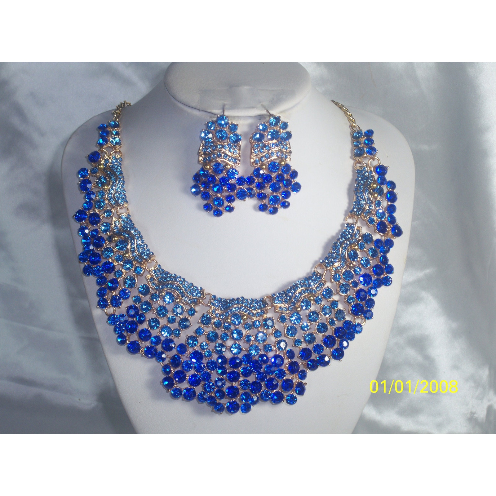 Blue Rhinestone Bib Necklace,Bridal Wedding Mob Prom Pageant Party Necklace